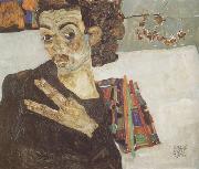 Self-Portrait with Black Clay Vase and Spread Fingers (mk12) Egon Schiele